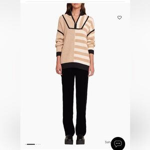 Staud Hampton Striped Oversized Half-Zip Sweater in Saharastripe